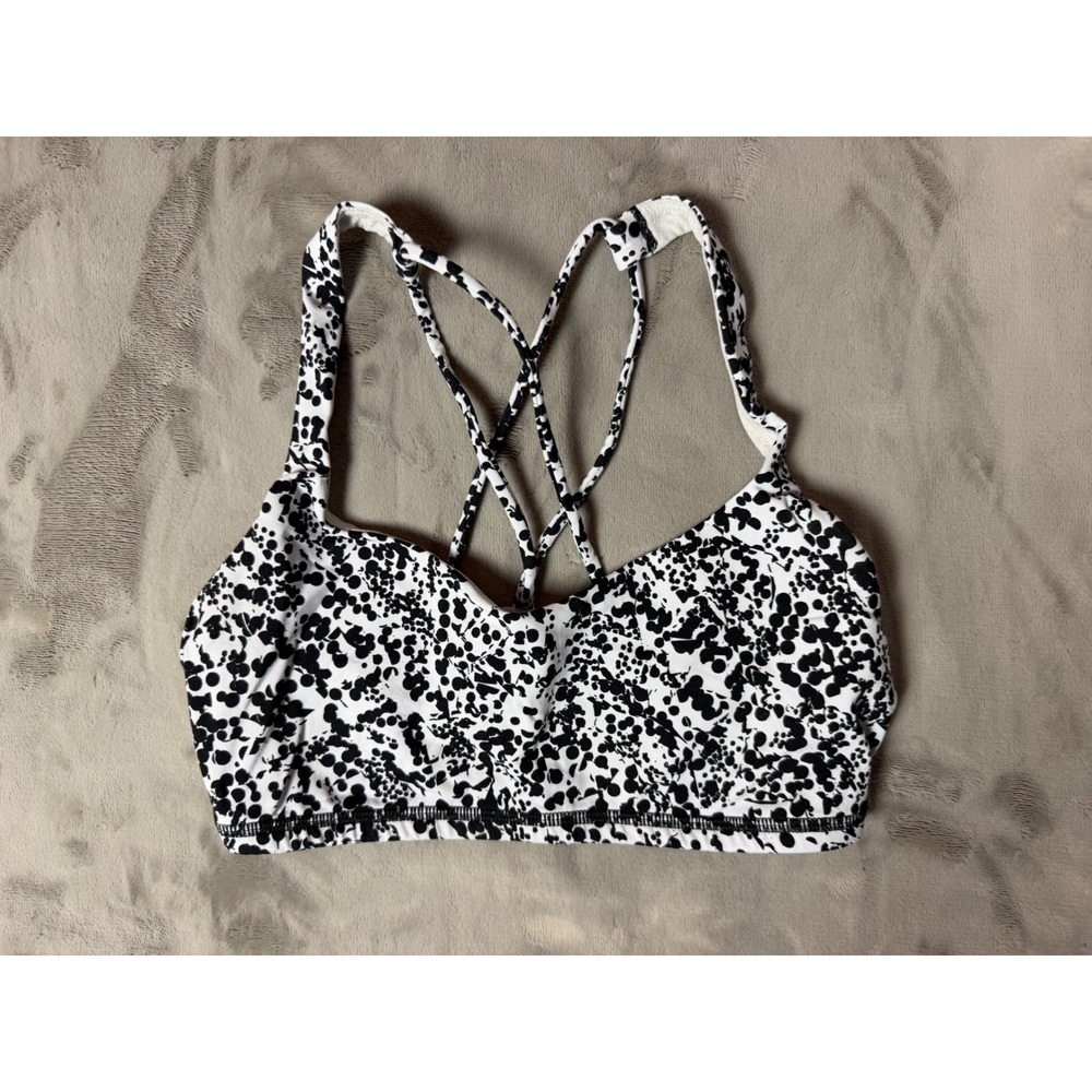 Lululemon Free To Be Wild Sports Bra Size 4 Black White Splatter Strappy Back